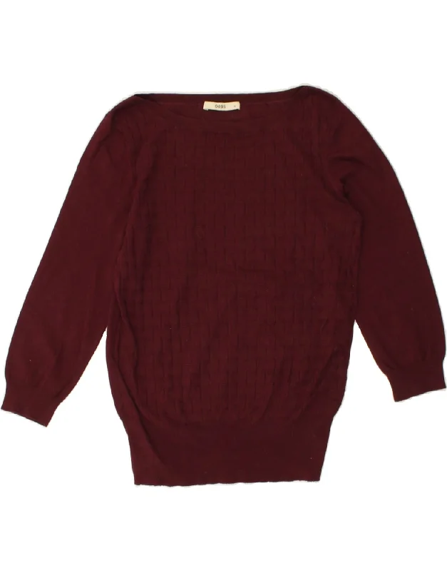 OASIS Womens 3/4 Sleeve Boat Neck Jumper Sweater UK 12 Medium Burgundy