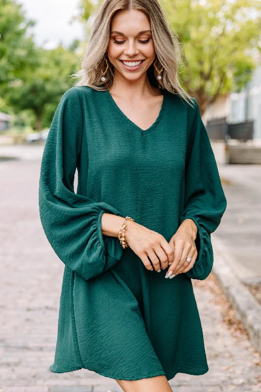 Loud And Clear Forest Green Bubble Sleeve Dress