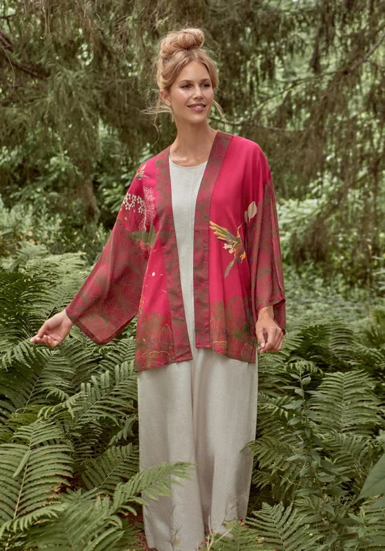 Powder Hummingbird Kimono Jacket, Raspberry