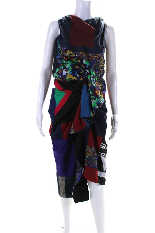 AZ Factory Womens Upcycled Windbreaker Midi Sheath Dress Multicolor