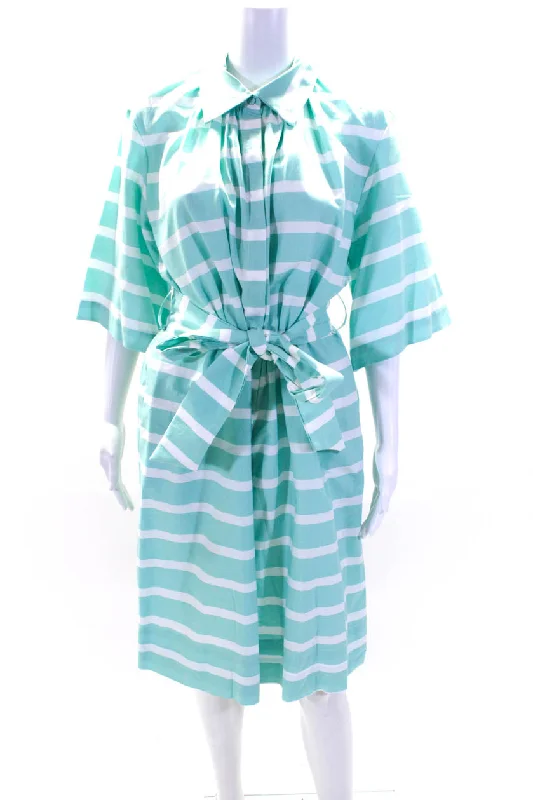 Milva-Mi Womens Short Sleeve Striped Belted Shirt Dress Mint Green