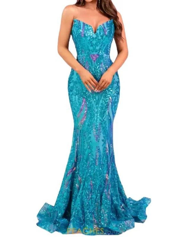 Mermaid Sweetheart Maxi Dress In Blue Turquoise