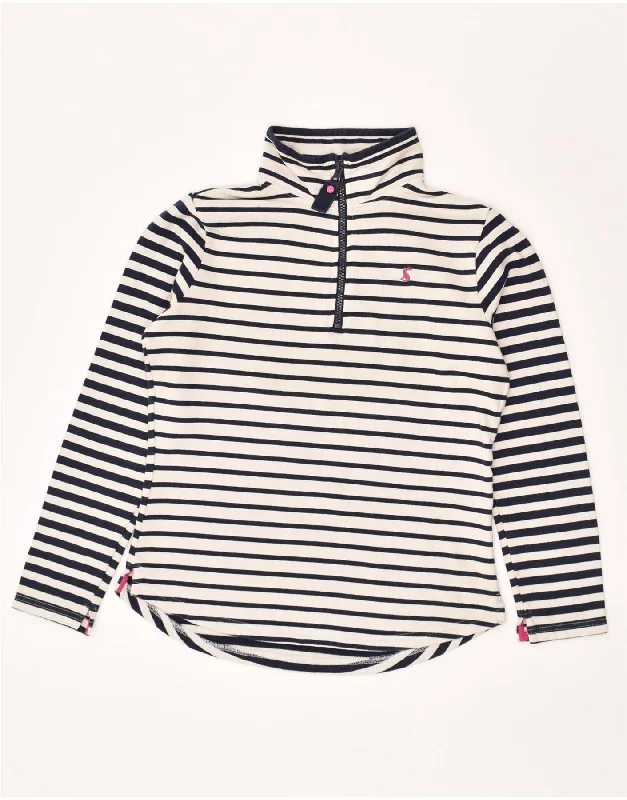 JOULES Womens Zip Neck Sweatshirt Jumper UK 8 Small White Striped Nautical