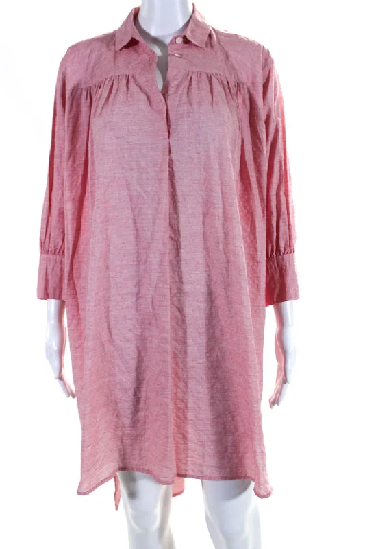 Heather Harlan Womens Smock Side Split Oversize Shirt Dress Pink