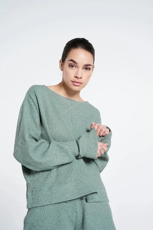 Relaxed fit structured sweater - Silvered Olive