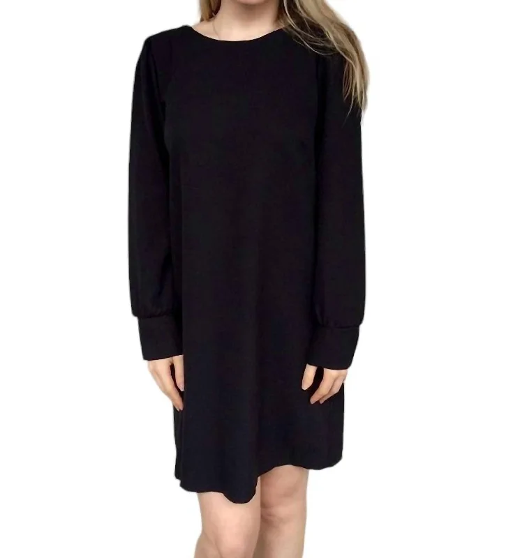 Pleated Dress With Long Sleeve In Black