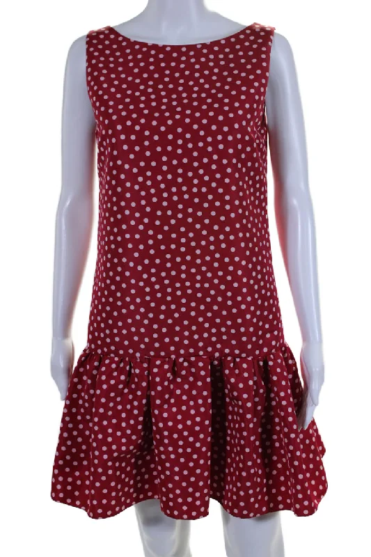 Valentino Womens Polka Dot Boat Neck Sleeveless Zip Up Mini Dress Red