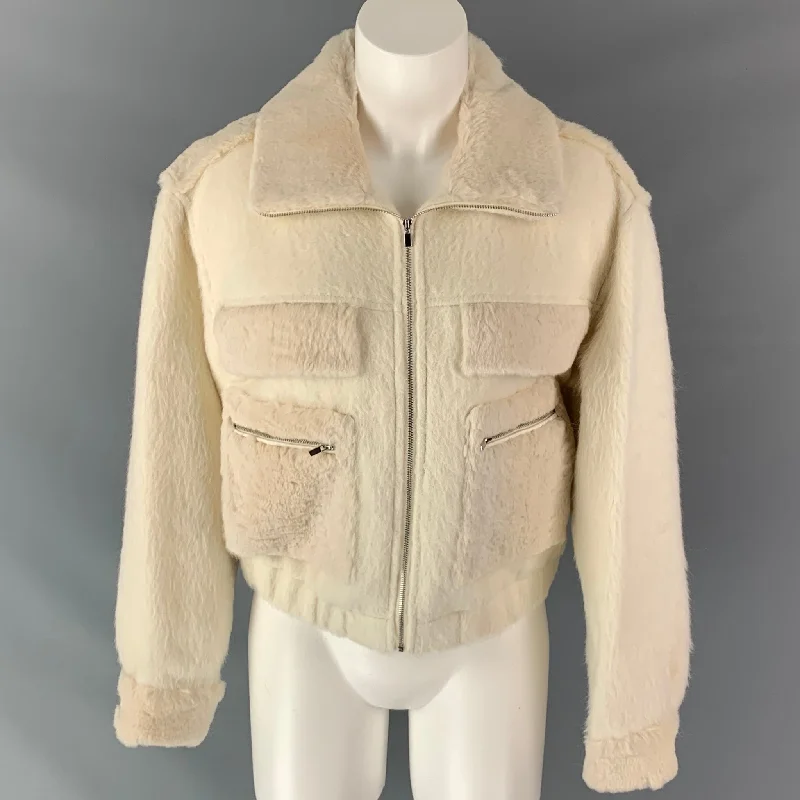 DIANE VON FURSTENBERG Size 8 Cream Wool / Alpaca Zip Up Jacket