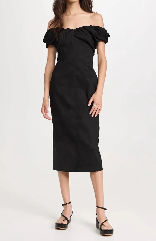 Women's Nora Dress, Off The Shoulder Pencil Midi In Black