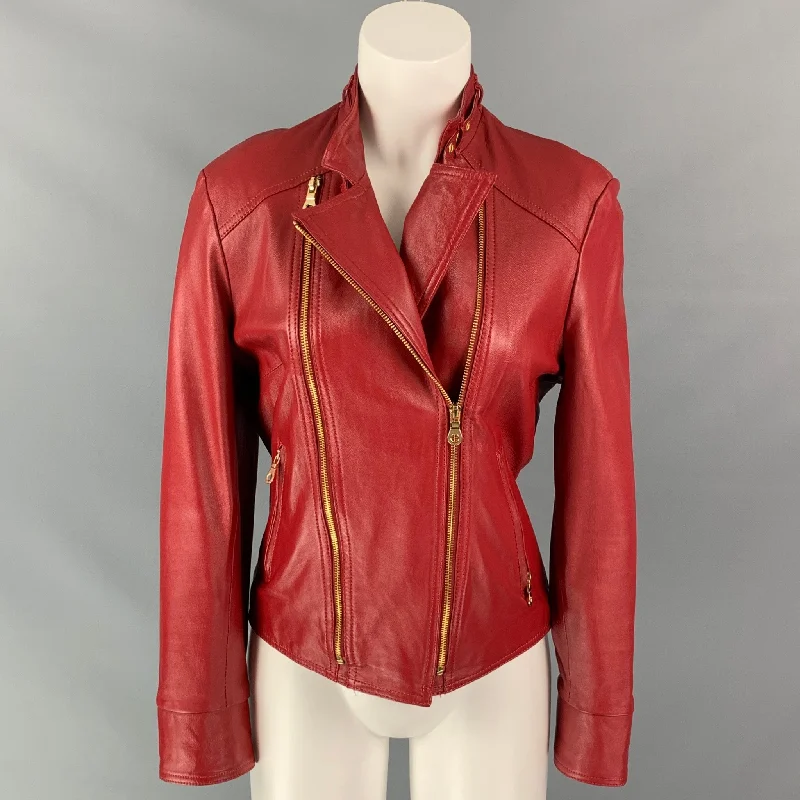 BASIC IDEA Size M Red Leather Zip Up Jacket