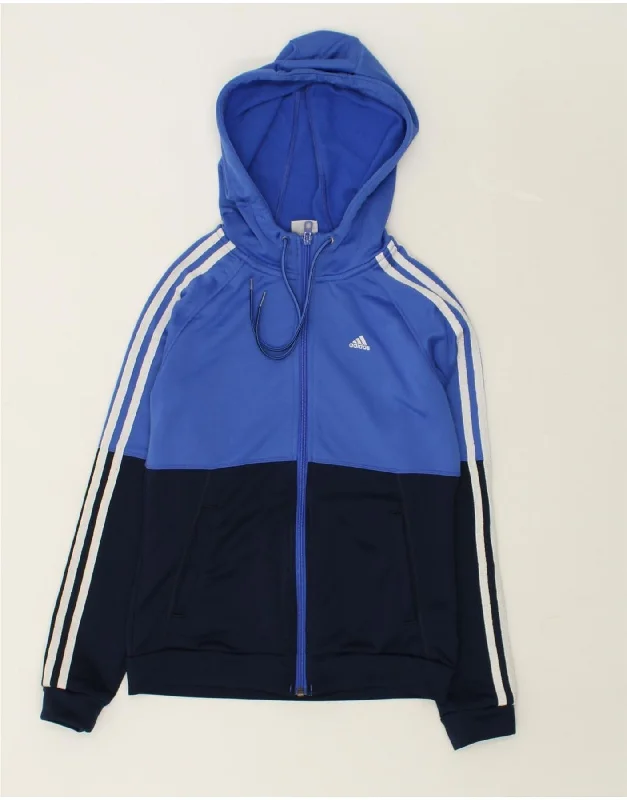 ADIDAS Womens Zip Hoodie Sweater UK 4/6 XS Blue Colourblock Polyester