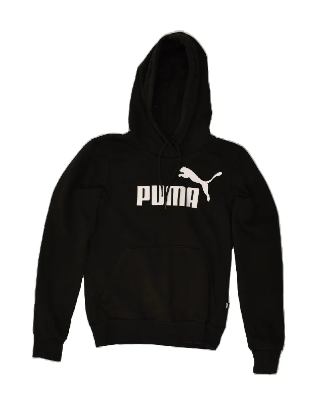 PUMA Womens Graphic Hoodie Jumper UK 6 XS Black Cotton