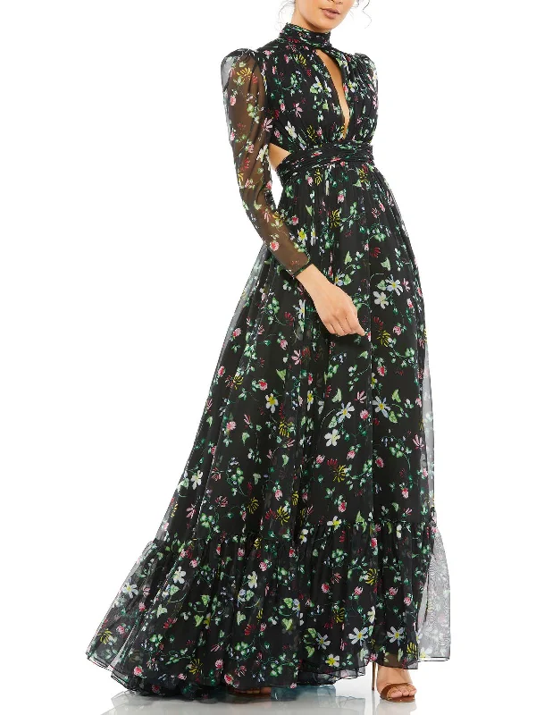 Womens Chiffon Floral Evening Dress