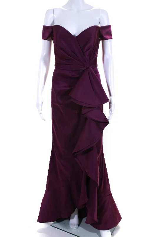 Badgley Mischka Womens Sangria Ruffle Gown Purple