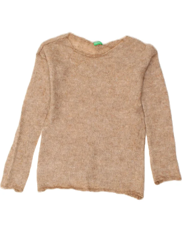 BENETTON Womens Boat Neck Jumper Sweater UK 12 Medium Beige