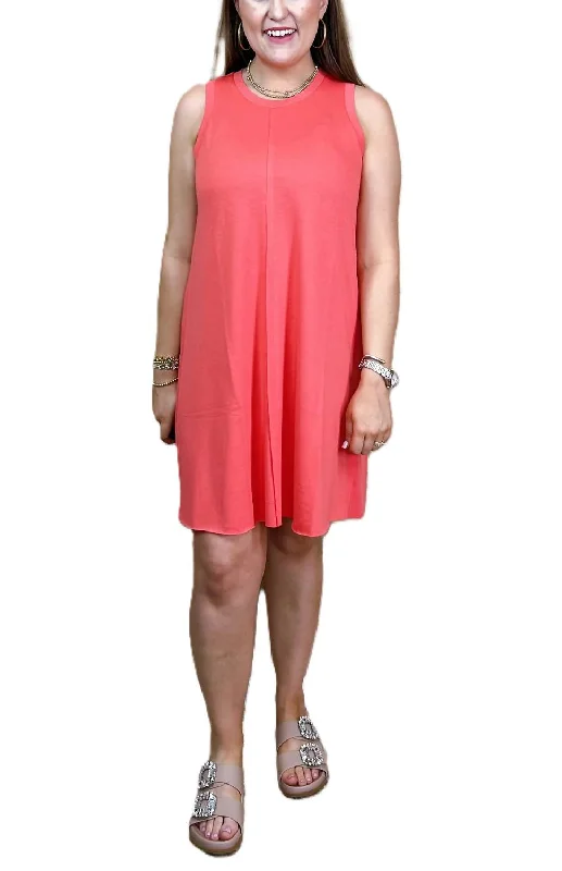 Inman Ribbed Dress In Coral Pink