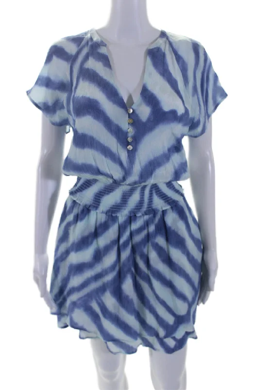 Rails Womens Striped Elastic Waist V-Neck Short Sleeve Mini Dress Blue