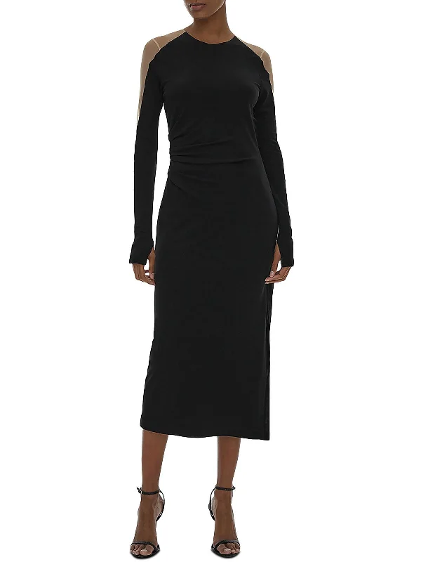 Womens Ruched Mid Calf Midi Dress