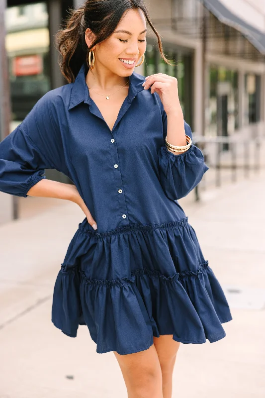 Longing For You Navy Blue Tiered Babydoll Dress