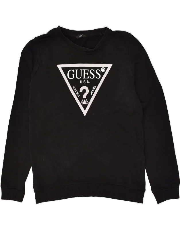 GUESS Womens Graphic Sweatshirt Jumper UK 16 Large  Black Cotton