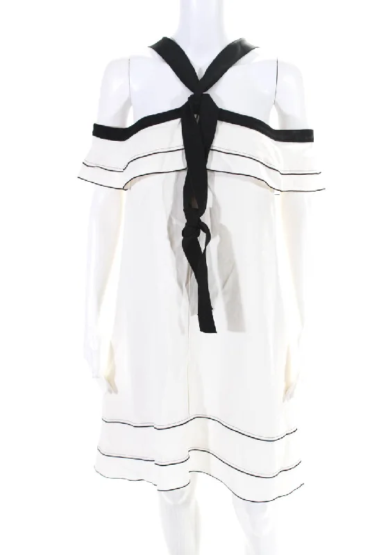 Proenza Schouler Womens Back Zip Ruffled Cold Shoulder Dress White Black