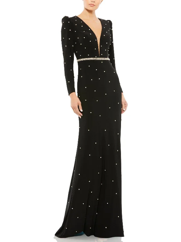 Womens Rhinestone Illusion Evening Dress