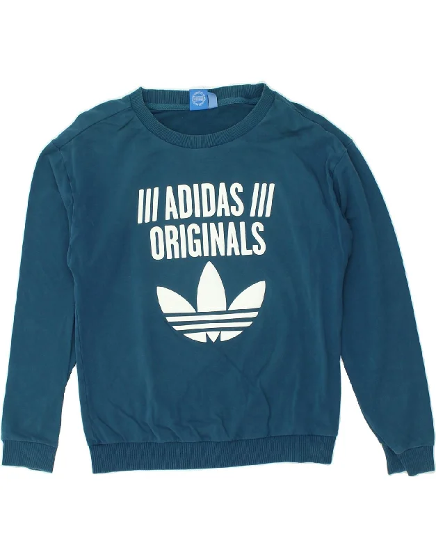 ADIDAS Womens Graphic Sweatshirt Jumper UK 10 Small Blue Cotton