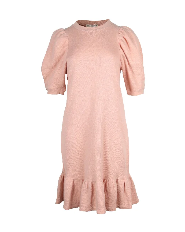 Ulla Johnson Knitted Puff Sleeve Dress in Pink Cotton