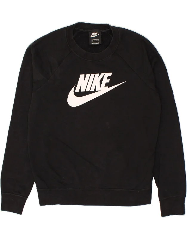 NIKE Womens Graphic Sweatshirt Jumper UK 6 XS Black Cotton