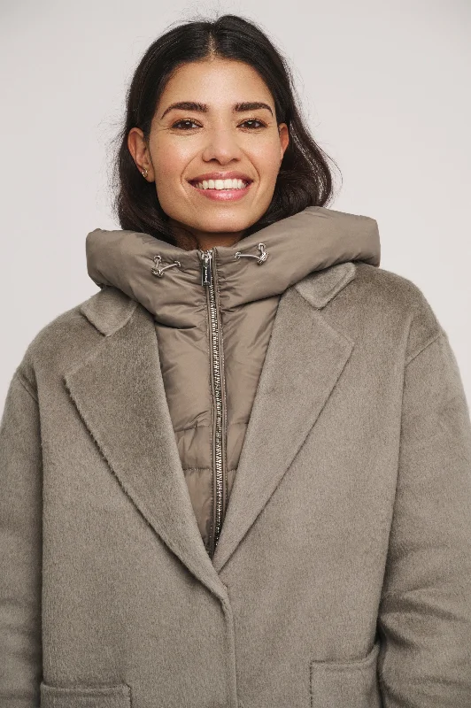 Reni 2 in 1 wool coat with removable down jacket in Dark Artichoke