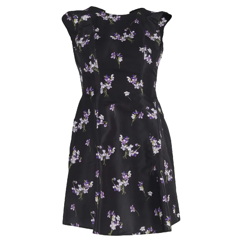 Red Valentino Garavani Floral Print Mini A-Line Dress in Black Polyester