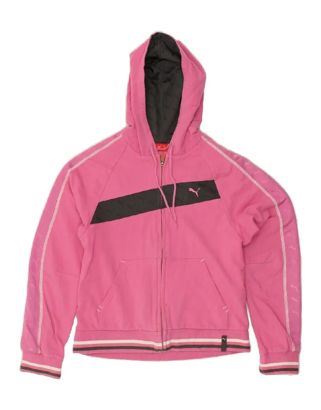 PUMA Womens Zip Hoodie Sweater UK 12 Medium  Pink Cotton