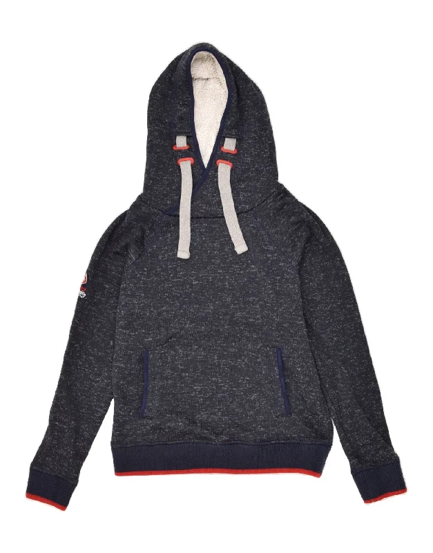 SUPERDRY Womens Hoodie Jumper UK 14 Medium Navy Blue Flecked Polyester