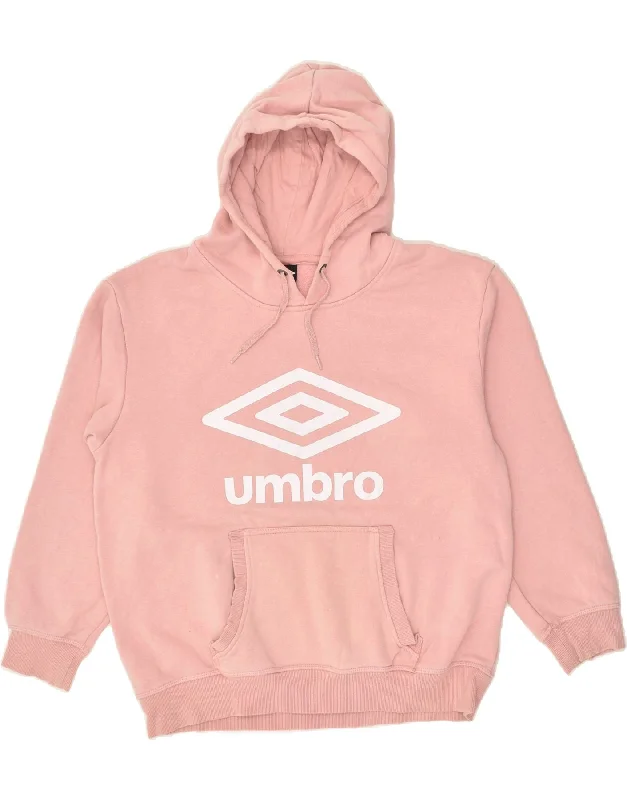 UMBRO Womens Graphic Hoodie Jumper UK 14 Medium Pink Cotton