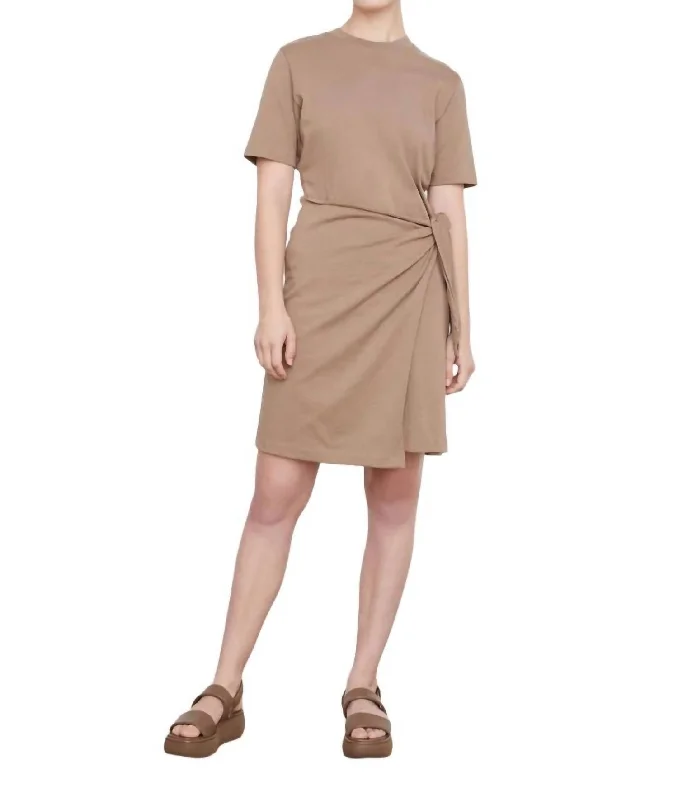 Short Sleeve Side Tie Dress In Shale