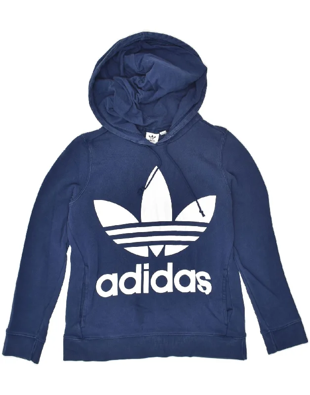 ADIDAS Womens Graphic Hoodie Jumper UK 6 XS Navy Blue Cotton