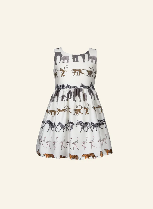 Martha Children's Dress - Ivory Walking Zoo