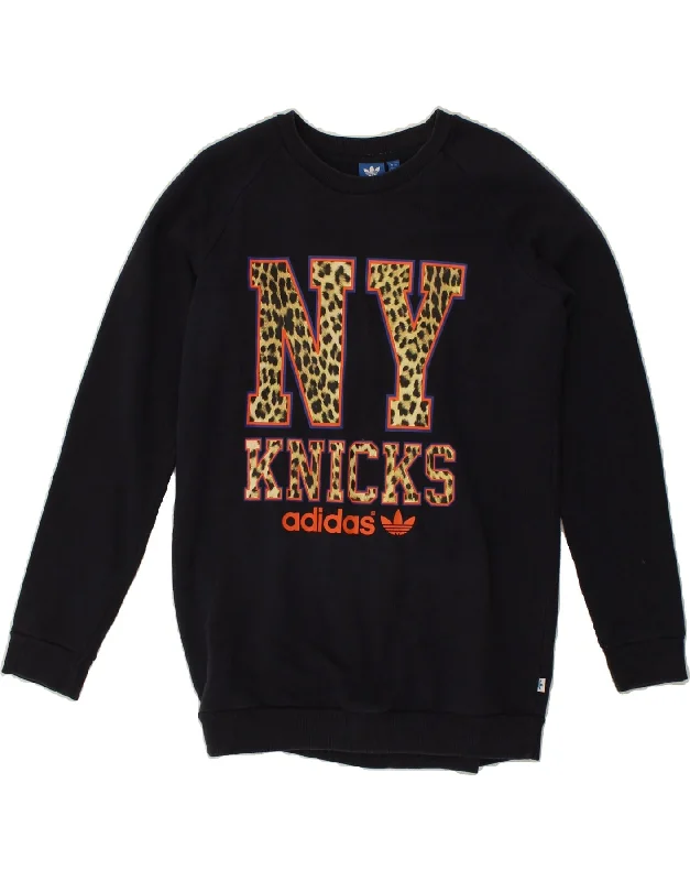 ADIDAS Womens NY Knicks Graphic Sweatshirt Jumper UK 12 Medium Navy Blue