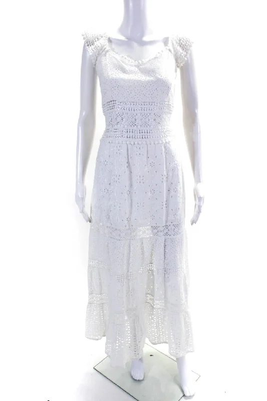 Theodora & Callum Womens Cotton Eyelet Cap Sleeve Long Sundress White