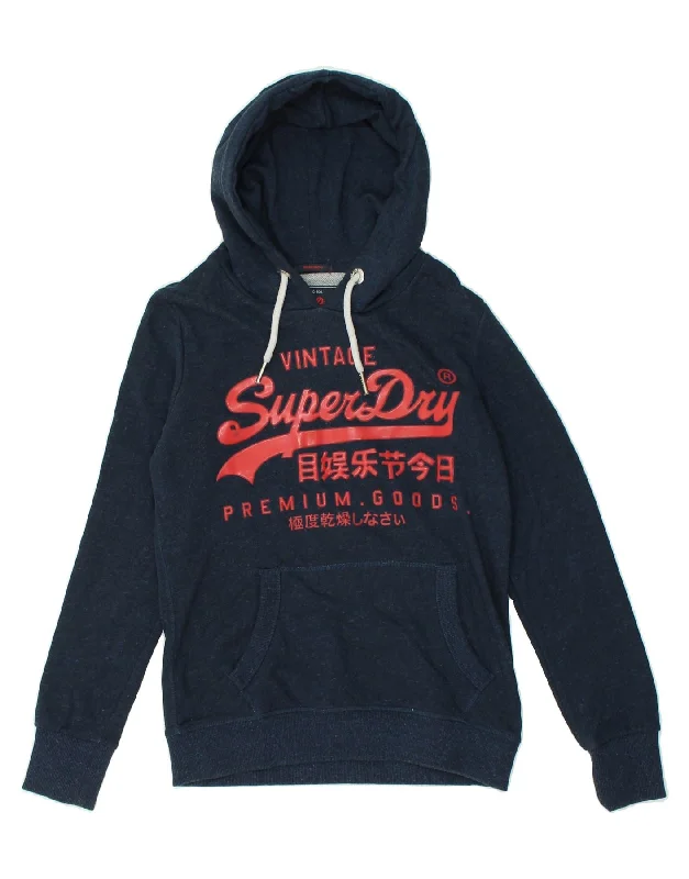 SUPERDRY Womens Classic Fit Graphic Hoodie Jumper UK 10 Small  Navy Blue