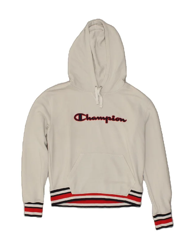 CHAMPION Womens Graphic Hoodie Jumper UK 14 Medium White