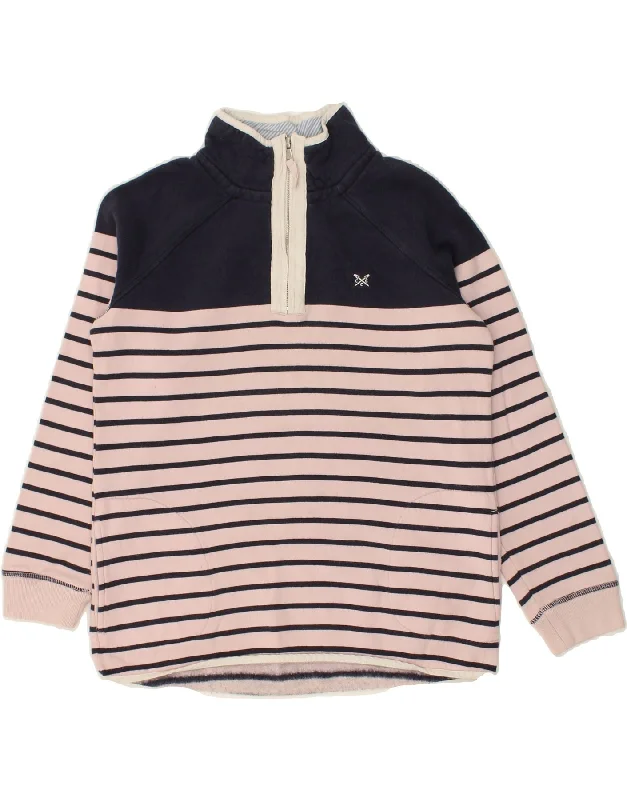 CREW CLOTHING Womens Zip Neck Sweatshirt Jumper UK 10 Small Pink Striped