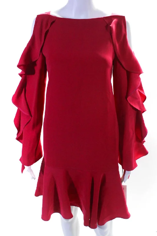 Adeam Womens Long Sleeve Ruffle Dress Fuchsia