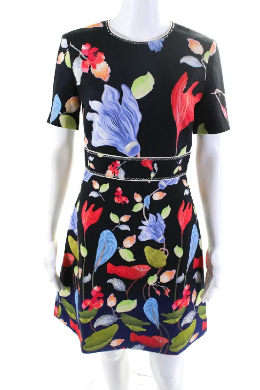 PETER PILOTTO Womens Short Sleeve Floral Print A line Dress Black