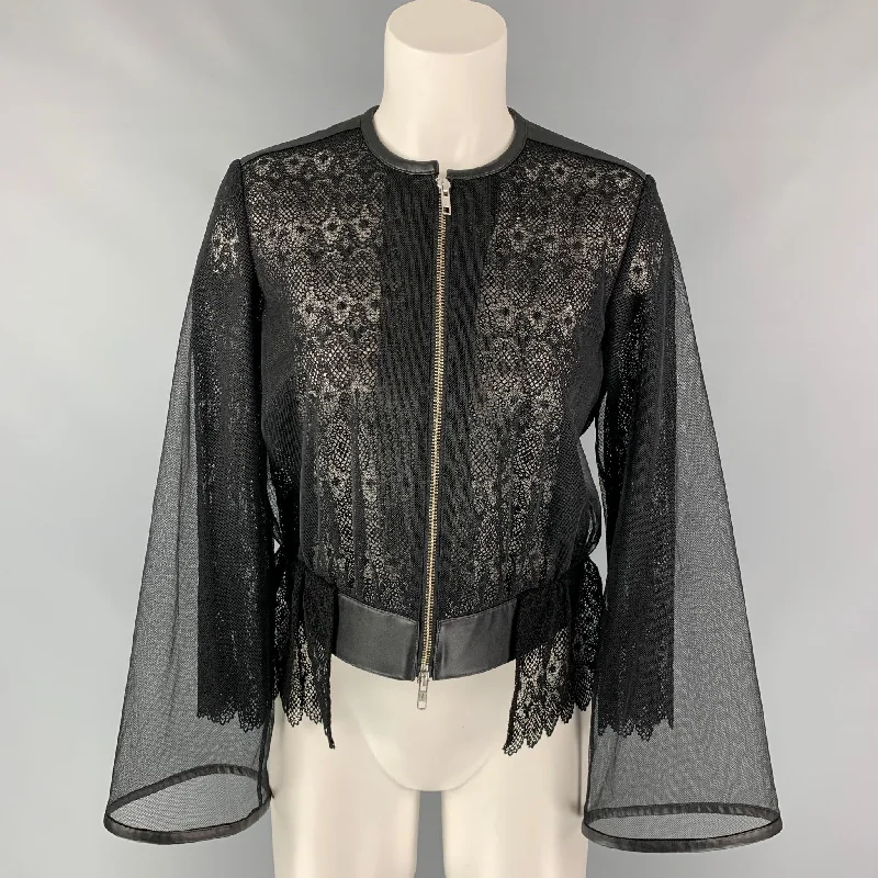 NOIR KEI NINOMIYA Size S Black Tulle See Through Textured Leather Jacket