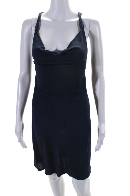 Yigal Azrouel Womens Cowl Neck Sleeveless Body Con Dress Navy Blue