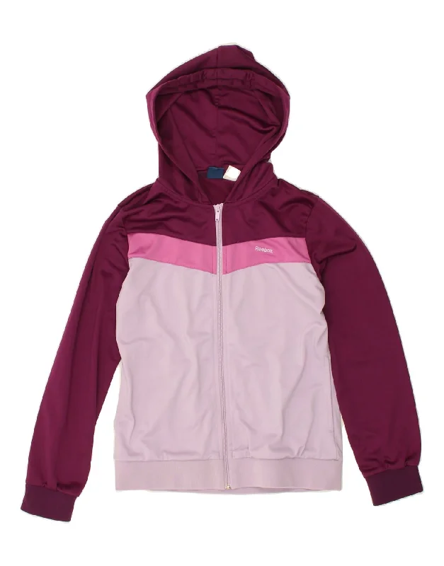 REEBOK Womens Zip Hoodie Sweater UK 14 Large Pink Colourblock Polyester