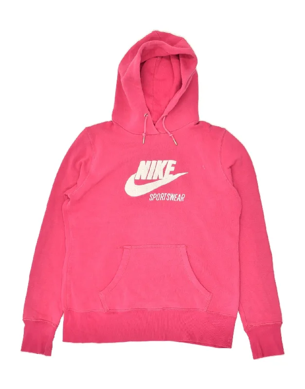 NIKE Womens Graphic Hoodie Jumper UK 14 Large Pink Cotton