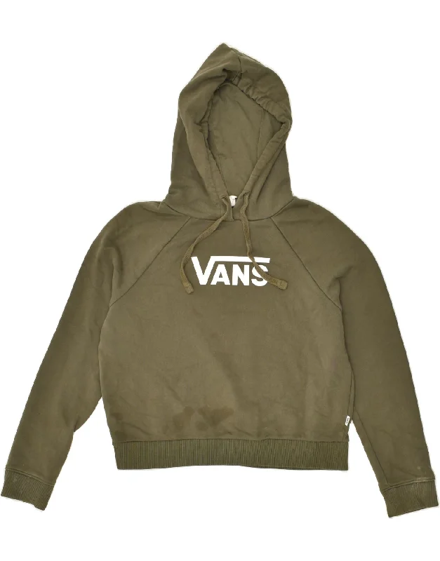 VANS Womens Graphic Hoodie Jumper UK 6 XS Khaki Cotton