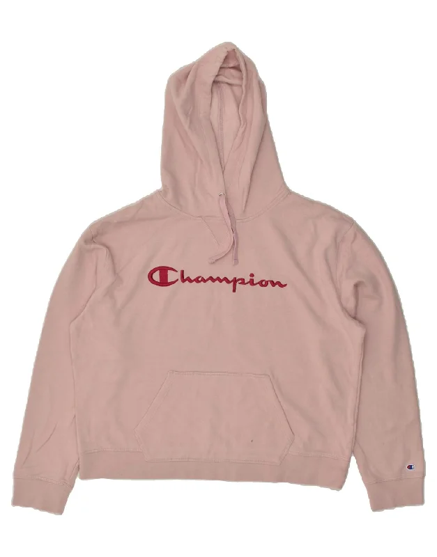 CHAMPION Womens Graphic Hoodie Jumper UK 18 XL Pink Cotton